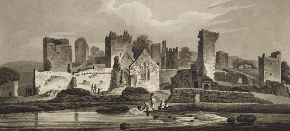 Old drawing of Kells Priory in Kilkenny